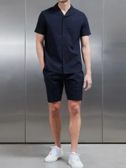 Seersucker Revere Collar Shirt - Navy