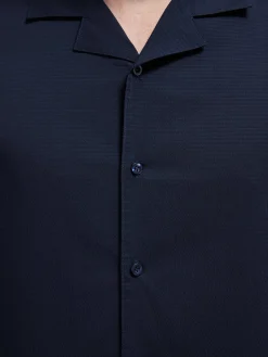 Seersucker Revere Collar Shirt - Navy