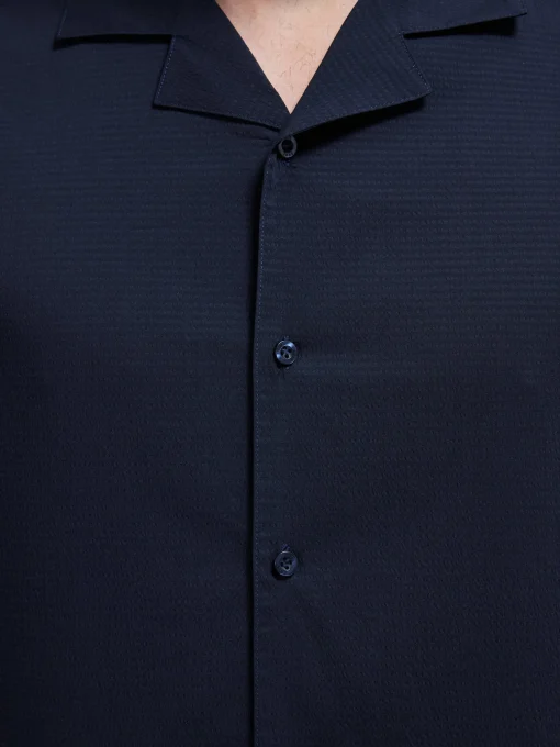 Seersucker Revere Collar Shirt - Navy