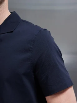 Seersucker Revere Collar Shirt - Navy