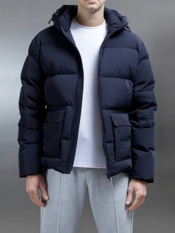 Short Down Pocket Parka - Navy