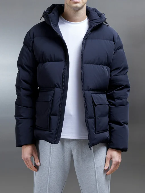 Short Down Pocket Parka - Navy