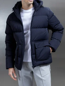 Short Down Pocket Parka - Navy