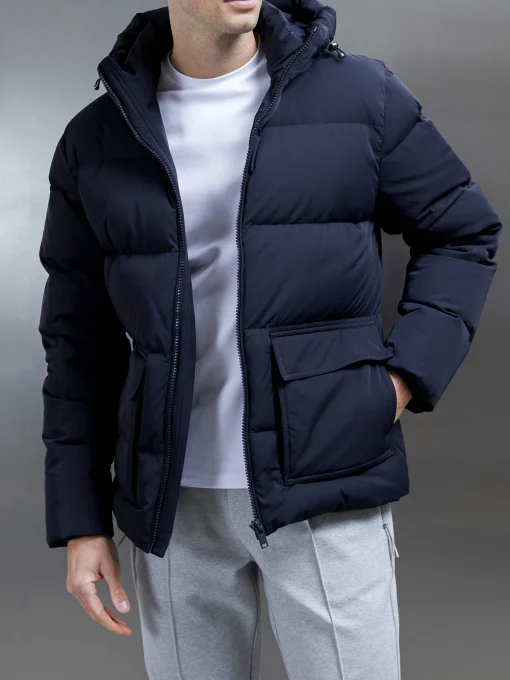Short Down Pocket Parka - Navy