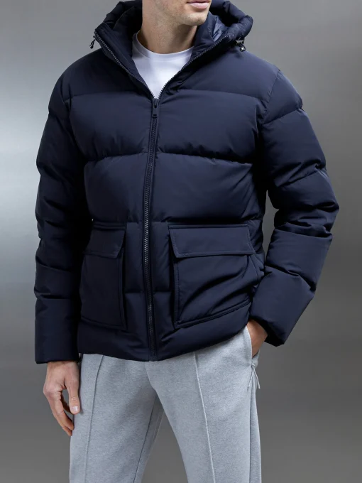 Short Down Pocket Parka - Navy