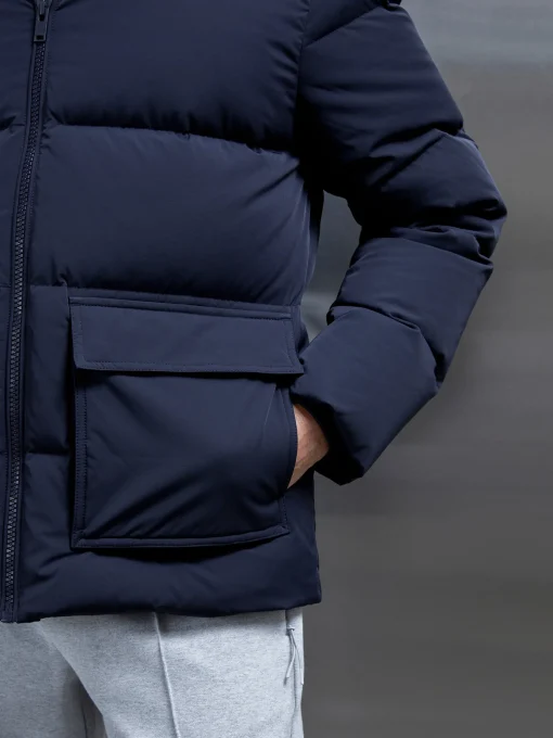 Short Down Pocket Parka - Navy