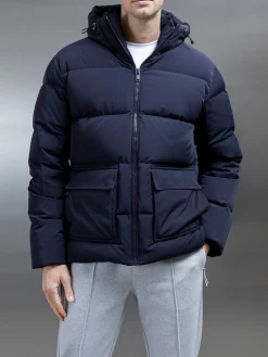 Short Down Pocket Parka - Navy