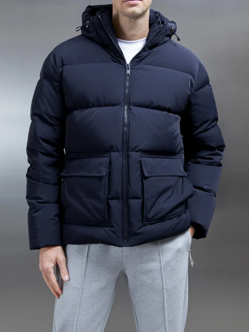Short Down Pocket Parka - Navy