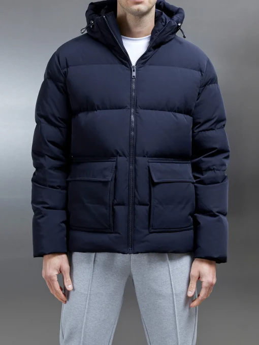 Short Down Pocket Parka - Navy
