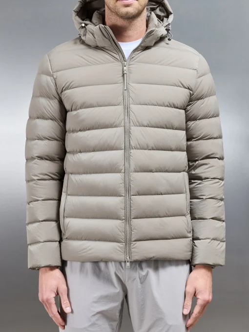 Short Technical Down Jacket - Taupe