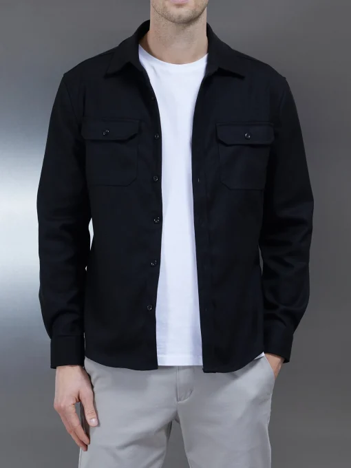 Smart Textured Overshirt - Black