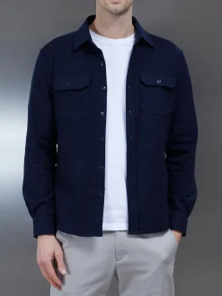 Smart Textured Overshirt - Navy