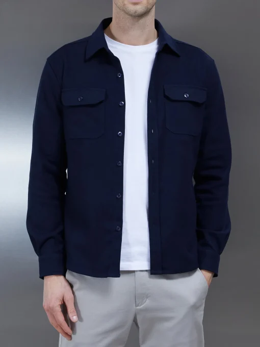 Smart Textured Overshirt - Navy
