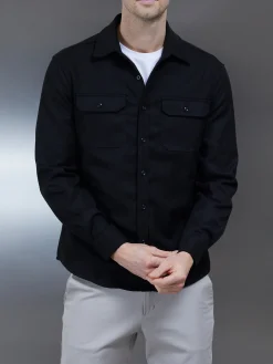 Smart Textured Overshirt - Black