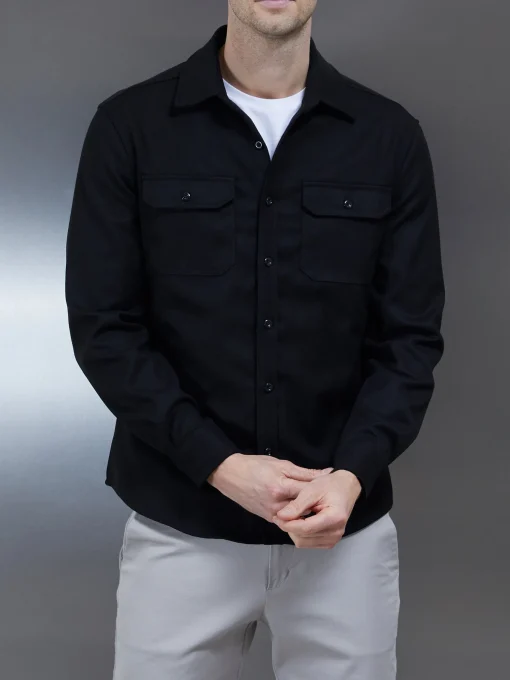 Smart Textured Overshirt - Black