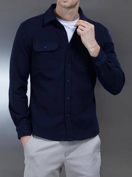 Smart Textured Overshirt - Navy