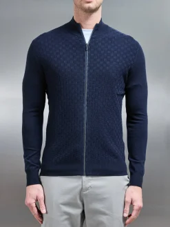 Square Textured Zip Through Jacket - Navy