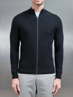 Square Textured Zip Through Jacket - Black