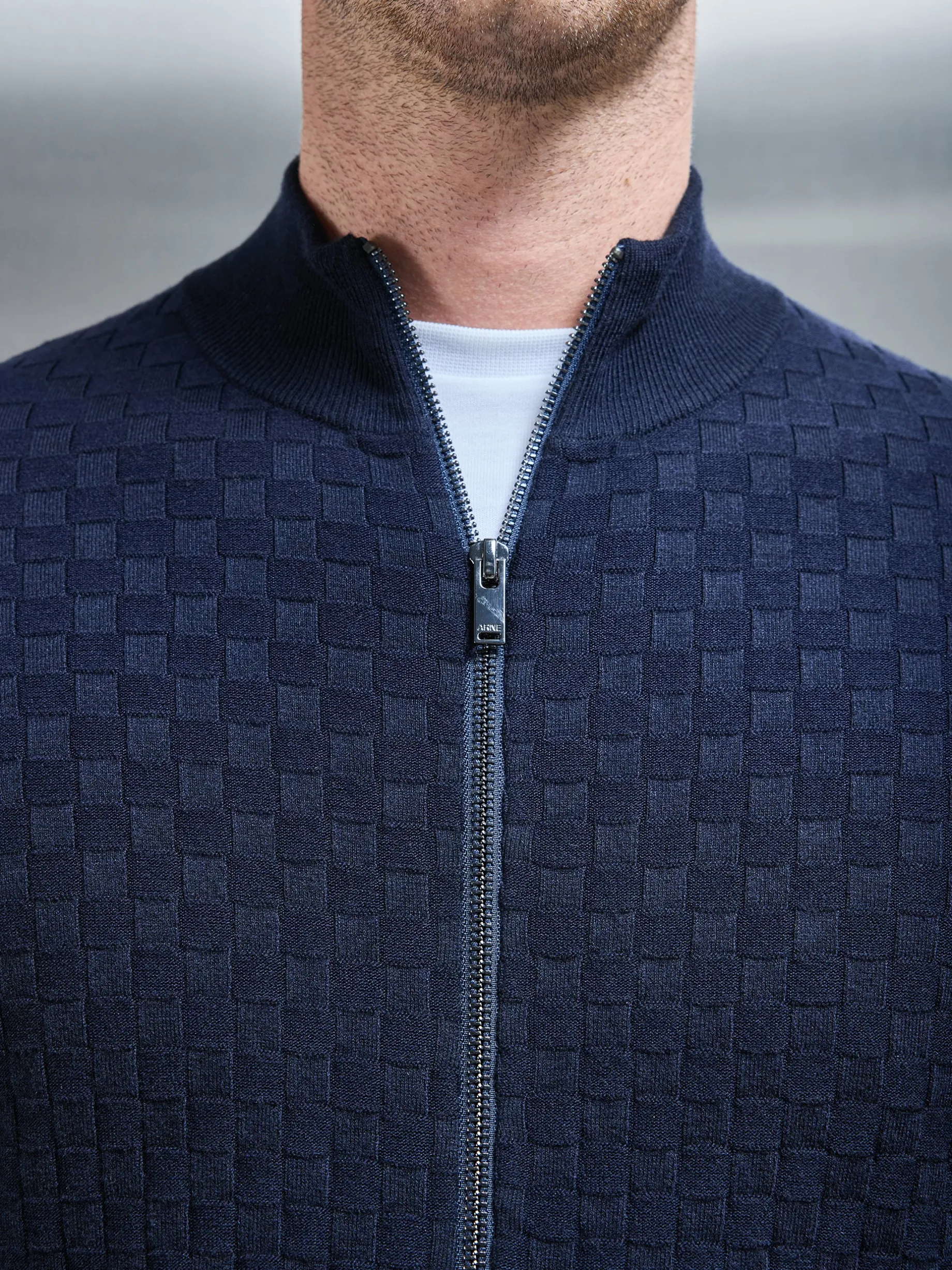 Square Textured Zip Through Jacket - Navy