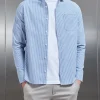 Stripe Long Sleeve Cutaway Collar Shirt - Blue