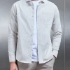 Stripe Long Sleeve Cutaway Collar Shirt - Stone
