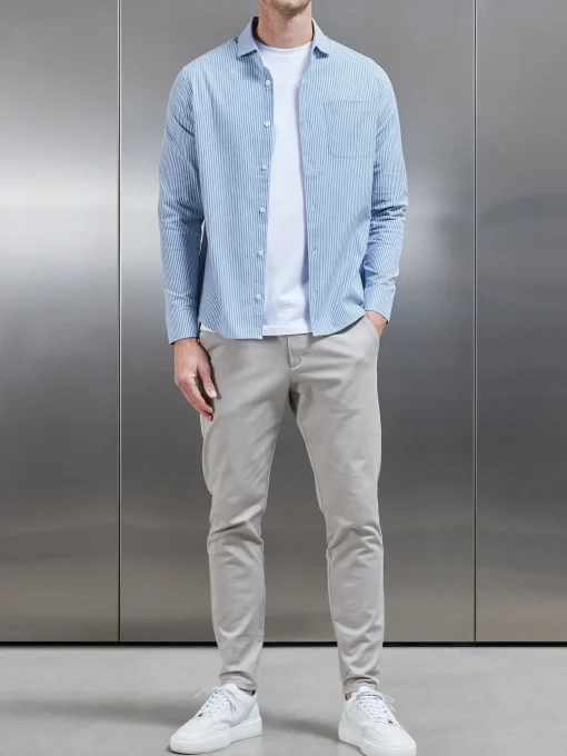 Stripe Long Sleeve Cutaway Collar Shirt - Blue