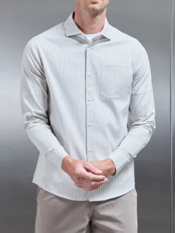 Stripe Long Sleeve Cutaway Collar Shirt - Stone
