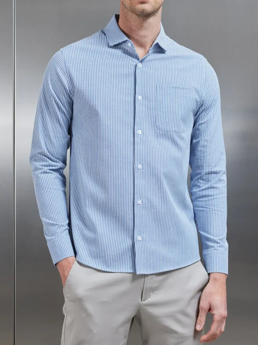 Stripe Long Sleeve Cutaway Collar Shirt - Blue