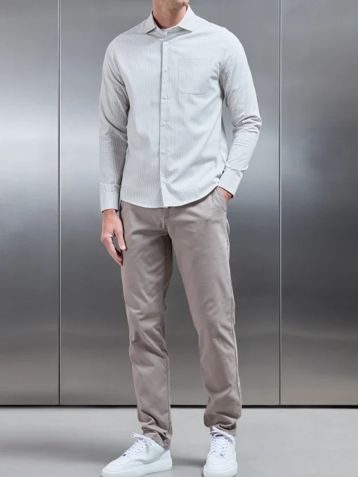 Stripe Long Sleeve Cutaway Collar Shirt - Stone