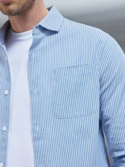 Stripe Long Sleeve Cutaway Collar Shirt - Blue