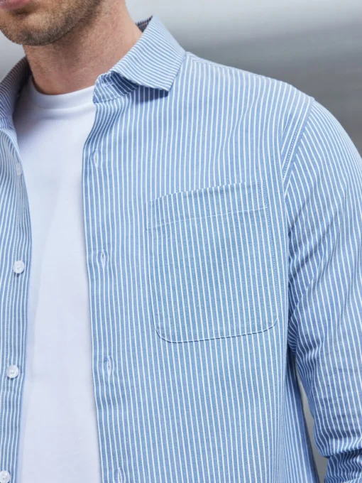 Stripe Long Sleeve Cutaway Collar Shirt - Blue