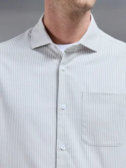 Stripe Long Sleeve Cutaway Collar Shirt - Stone