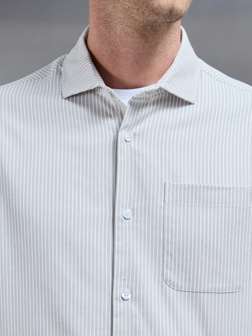 Stripe Long Sleeve Cutaway Collar Shirt - Stone