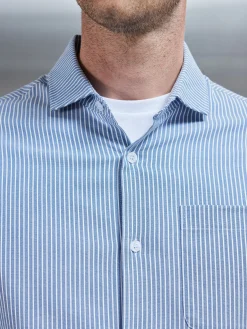 Stripe Long Sleeve Cutaway Collar Shirt - Blue