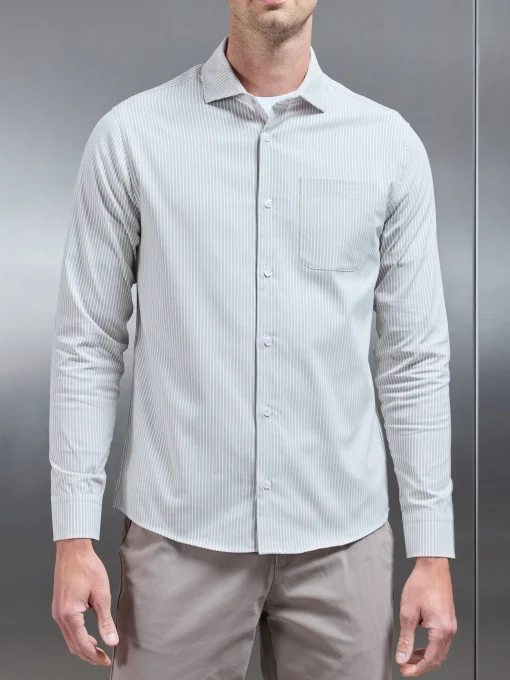 Stripe Long Sleeve Cutaway Collar Shirt - Stone