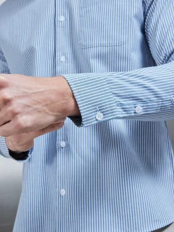 Stripe Long Sleeve Cutaway Collar Shirt - Blue