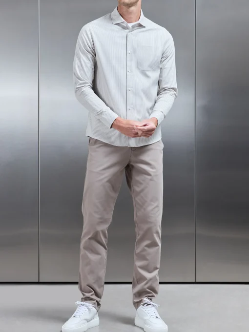 Stripe Long Sleeve Cutaway Collar Shirt - Stone