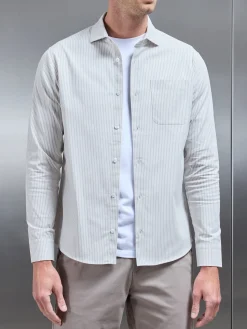 Stripe Long Sleeve Cutaway Collar Shirt - Stone