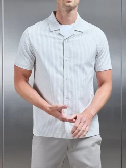 Stripe Short Sleeve Revere Collar Shirt - White