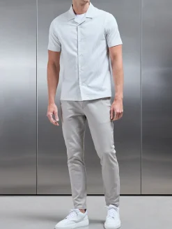 Stripe Short Sleeve Revere Collar Shirt - White