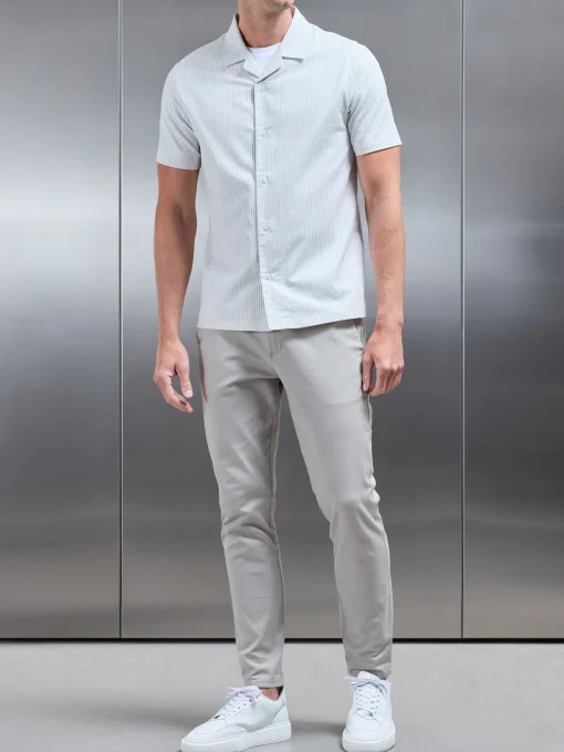 Stripe Short Sleeve Revere Collar Shirt - White