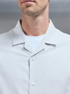 Stripe Short Sleeve Revere Collar Shirt - White
