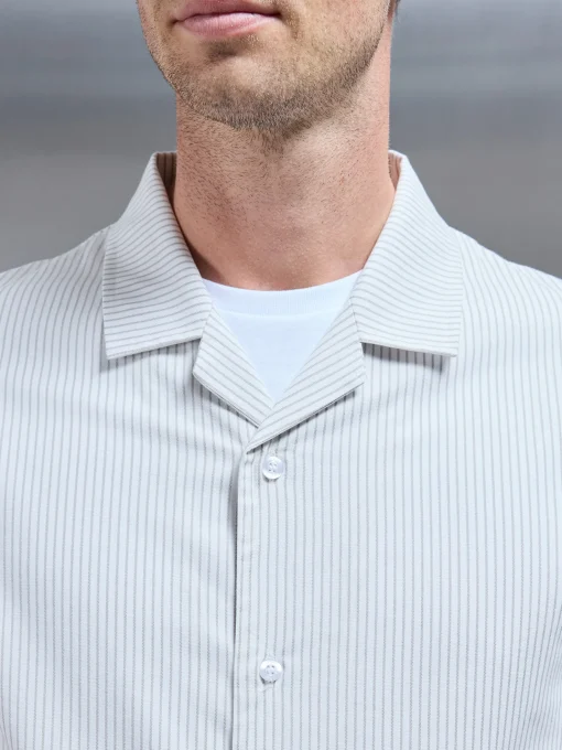 Stripe Short Sleeve Revere Collar Shirt - White