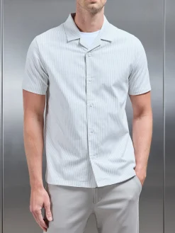 Stripe Short Sleeve Revere Collar Shirt - White