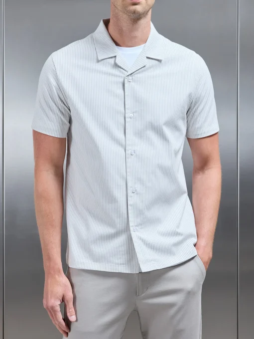 Stripe Short Sleeve Revere Collar Shirt - White