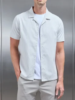 Stripe Short Sleeve Revere Collar Shirt - White
