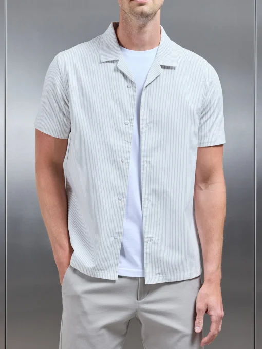 Stripe Short Sleeve Revere Collar Shirt - White