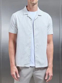Stripe Short Sleeve Revere Collar Shirt - White