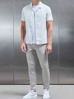Stripe Short Sleeve Revere Collar Shirt - White
