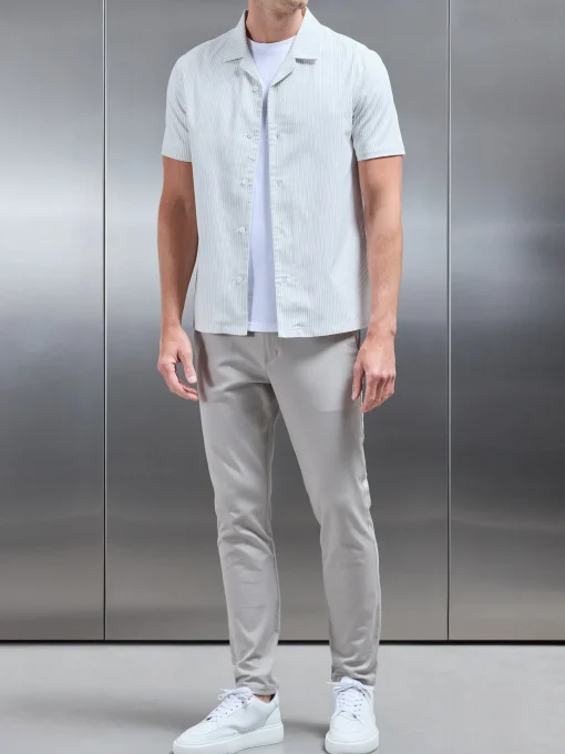 Stripe Short Sleeve Revere Collar Shirt - White